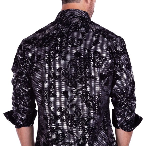 Bespoke Men's Button Down Black/Silver Long Sleeves Casual Party Dress Shirt - Picture 2 of 2